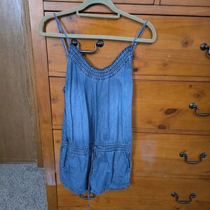 Aeropostale Size Medium Blue Jean Romper Shorts Adjustable Straps Pockets